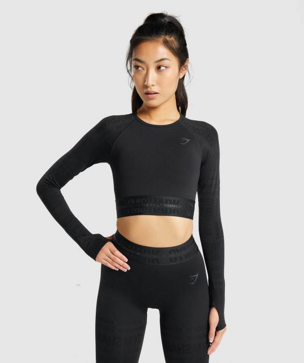 Damske Crop Top Gymshark Vision Long Sleeve Čierne | DG7069312